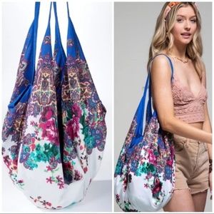 Vibrant Floral Shoulder Bag in Blue and White